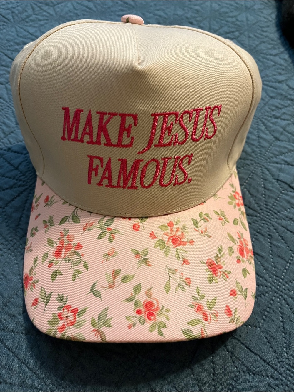 Make Jesus Famous Floral Pink Baseball Cap